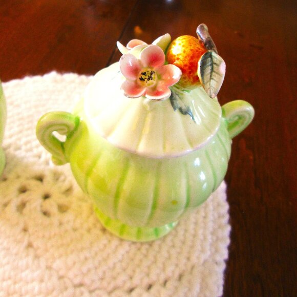 Vtg Napco Peach Blossom creamer & sugar bowl with lid from 20th cen - Picture 8 of 13